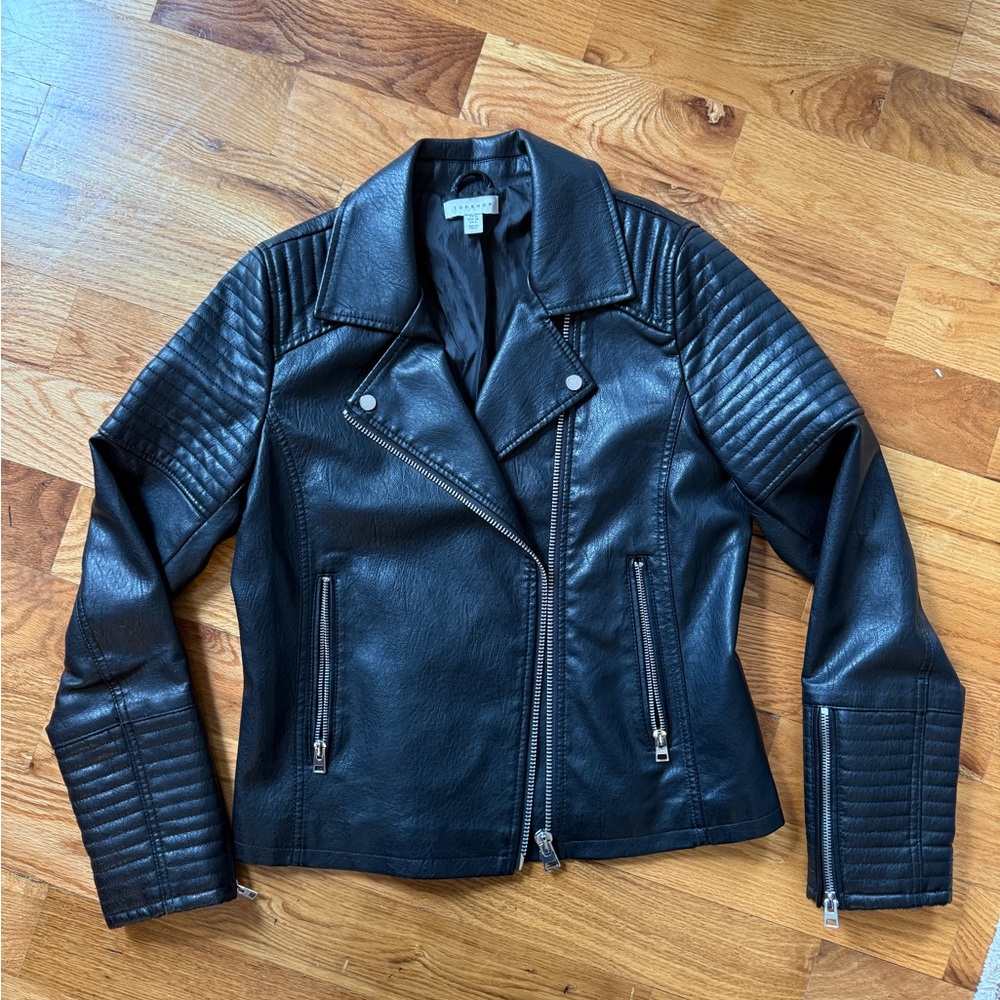 Topshop Black Leather Moto Jacket perfect condition